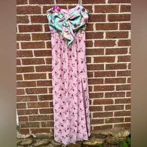 Belle Badgley Mischka Floral Print Spaghetti Strap Maxi Dress size 2 NWT $219